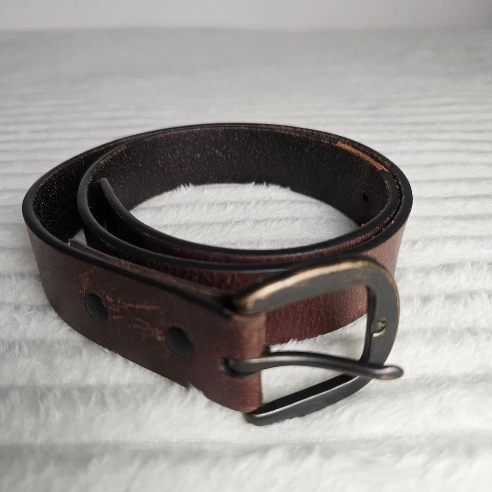 Lands' End Leather Belt M 24-26 Brown Distressed Brass Buckle Heritage